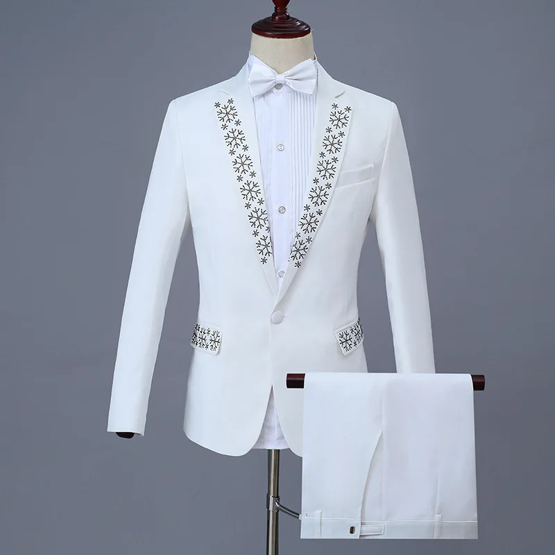

Men's White Slim Fit Shawl Lapel Collar 2 Piece Tuxedo Suit Set Wedding Tux Blazer Jacket and Pants Costume Clubwear Suits