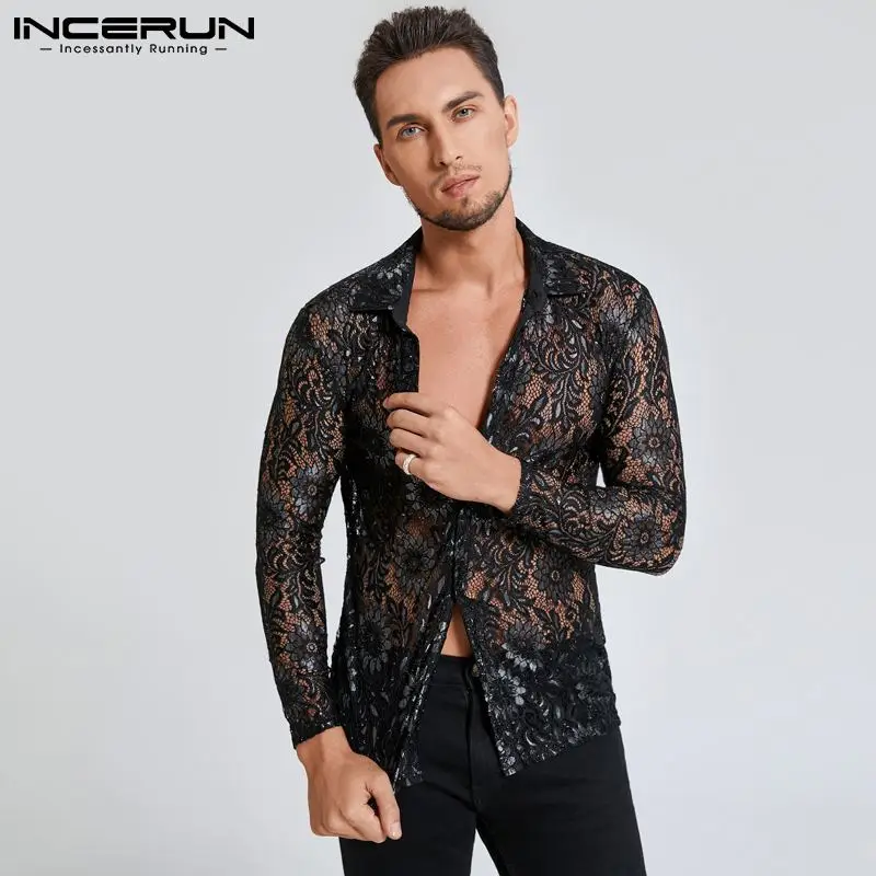 

Мужская сетчатая рубашка с отложным воротником и длинным рукавом, Просвечивающая уличная одежда, повседневные праздничные топы для ночног...