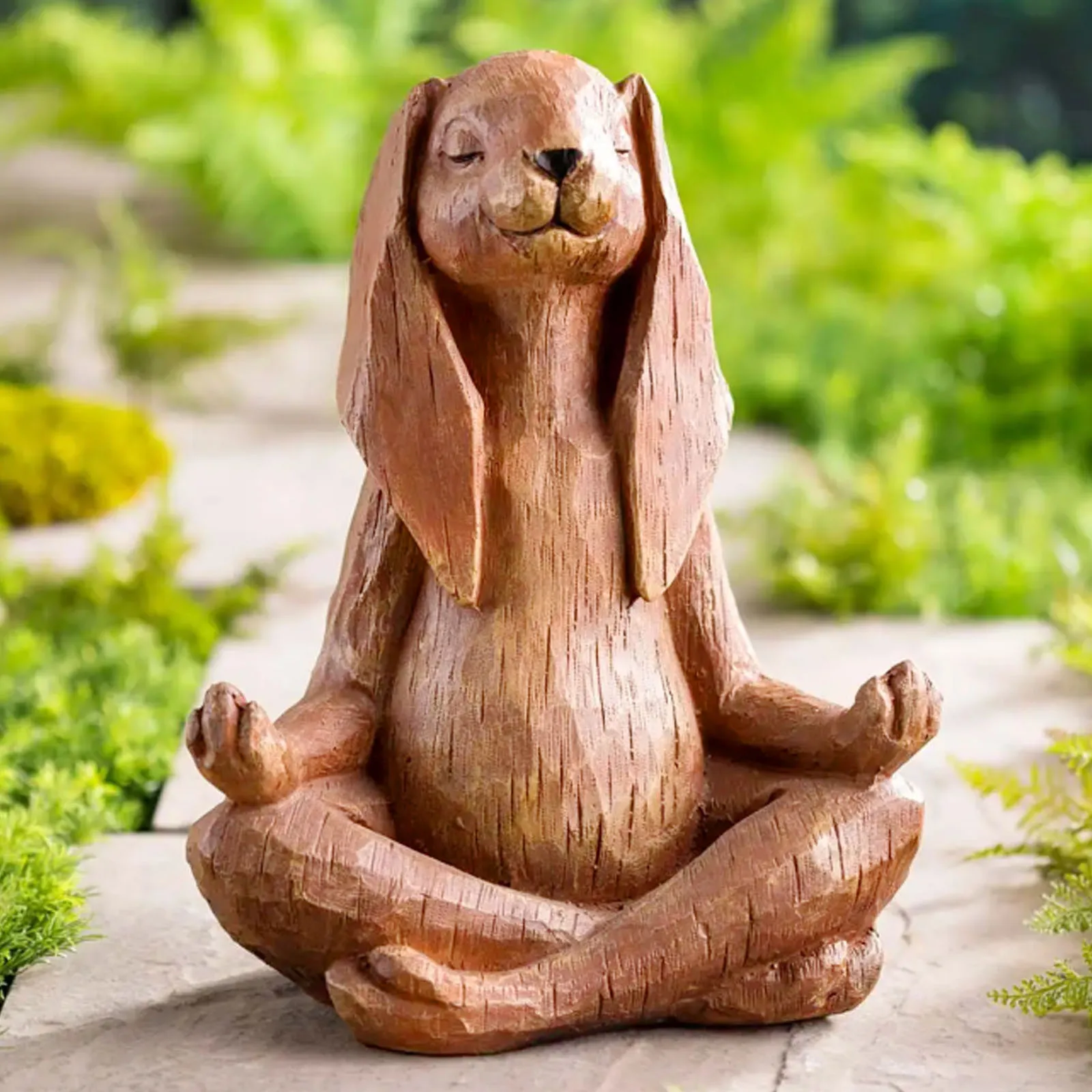 

Cute Yoga-Pose Rabbit Resin Garden Statue With Look Of Carved Wood Meditating Bunny Statue Hare Garden Art Decoration Crafts#30