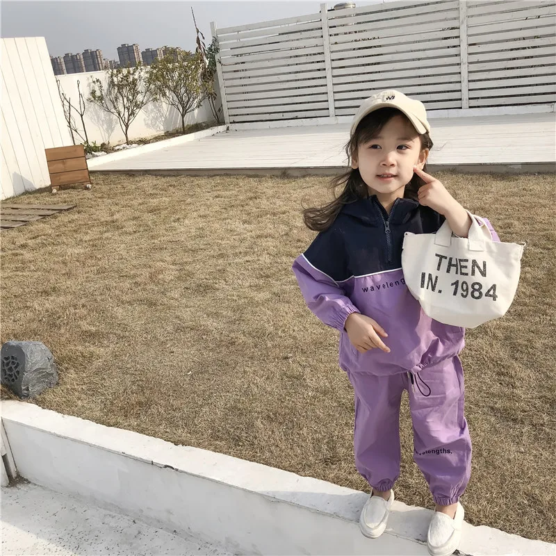 2019 Autumn New Arrival Korean style clothing sets letters printed hooded matching coat with long pants fashion suit for girls | Мать и