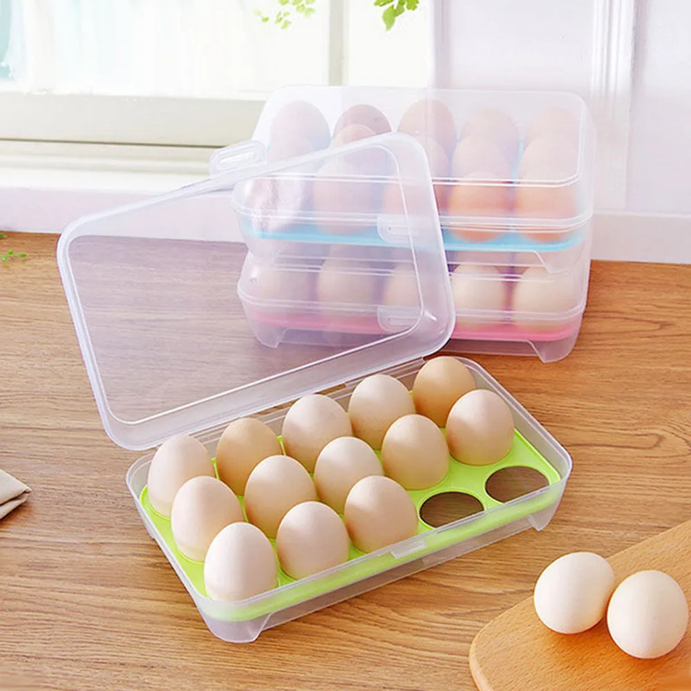 

Plastic Box Useful Refrigerator Eggs Storage Box 15 Eggs Holder Food Storage Container Case rangement dressing organsteur