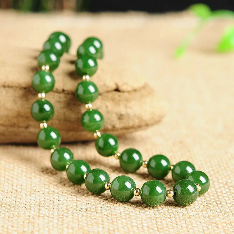 

Long 18"Natural 8mm Green Jade Round Gemstone Beads Necklace AAA