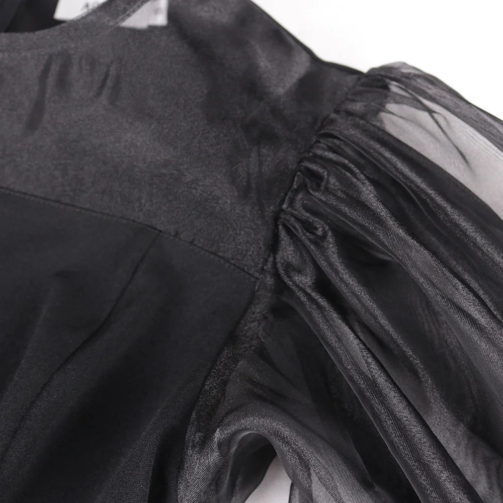 

Sexy See-though Mesh Patchwork Blouse Women Elegant Lantern Long Sleeve Summer Tops Women Shirts Black Bluas Female New Tunic