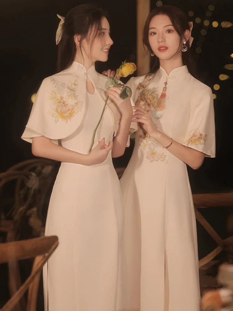 Bridesmaid Dress Chinese Cheongsam Retro Elegant Autumn and Winter Champagne Daily Style | Дом и сад