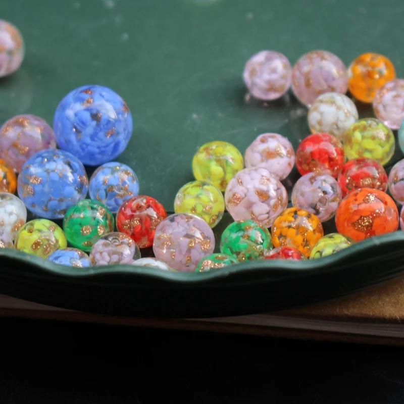 Бусины стеклянные круглые с золотом для изготовления ювелирных изделий