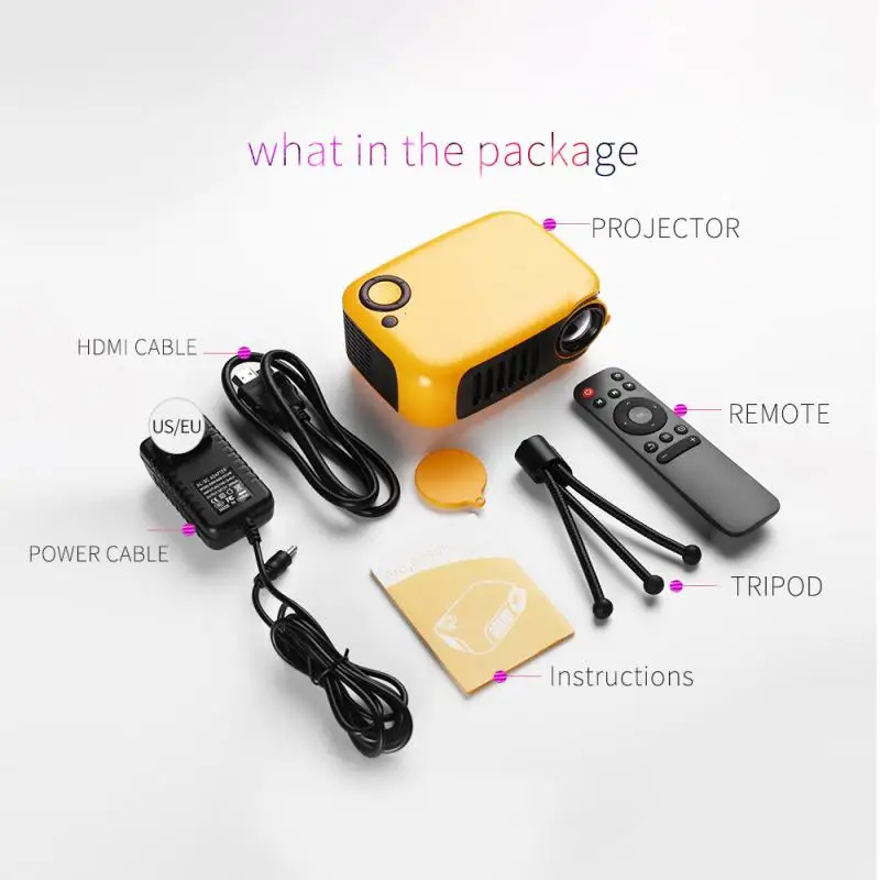 

Yellow 1080P HD Video LCD Mini Projector For TV Box/XBOX/TF Card/U Disk P2L1 50000 Hours Lamp Life Home Projectors Proyector
