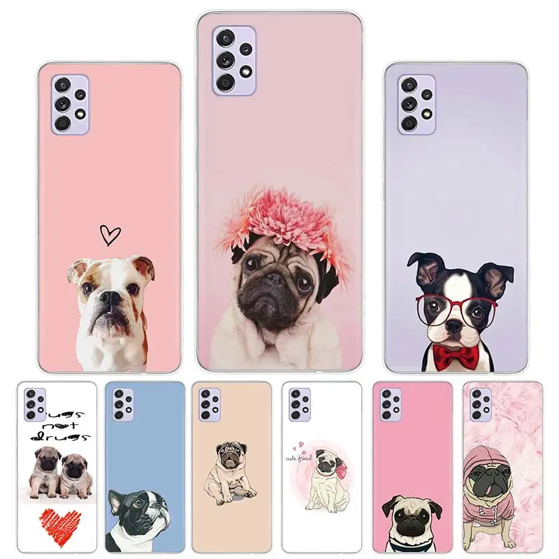 

Cute Pug Dog Case Funda For Samsung Galaxy A52 A51 A50 A71 A72 A70 A12 A22 A31 A32 A21S A30 A40 A41 A42 A11 Cover Coque