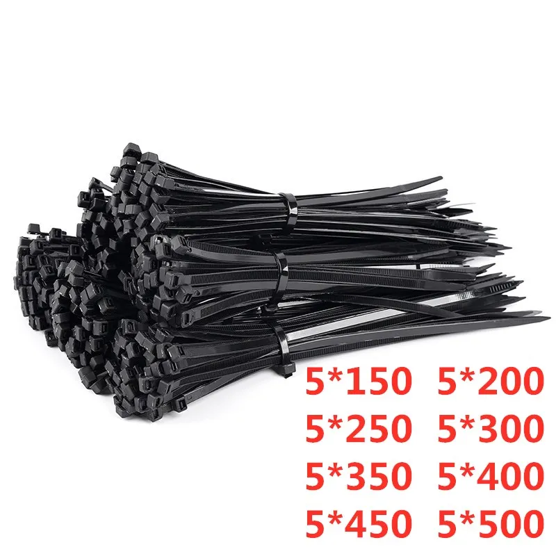 Самоблокирующиеся пластиковые нейлоновые стяжки черные 5*100 5*200 300 шт. кабельные