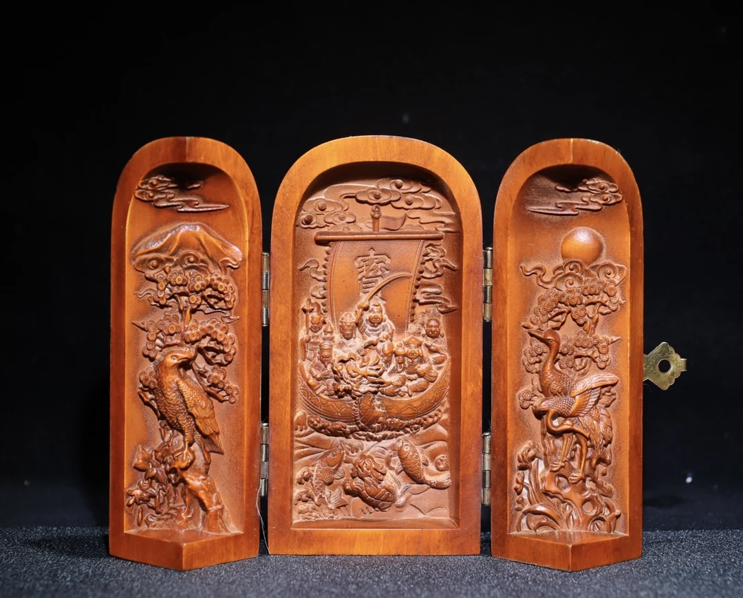 

Домашний декор 4 авиапочту Китая (China Lucky старый самшита, выгравированный вручную Восемь Бессмертных статуя кран Орел статуя в коробке тройн...