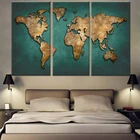 Карта мира, холст, настенная живопись, винтажные темно-зеленые карты мира, картины для офиса, дома, гостиной, конференц-зала, Декор, картины без рамки