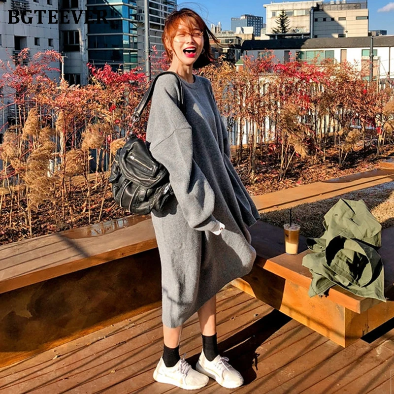 BGTEEVER весна 2020 большой размер длинный свитер платье для женщин повседневное