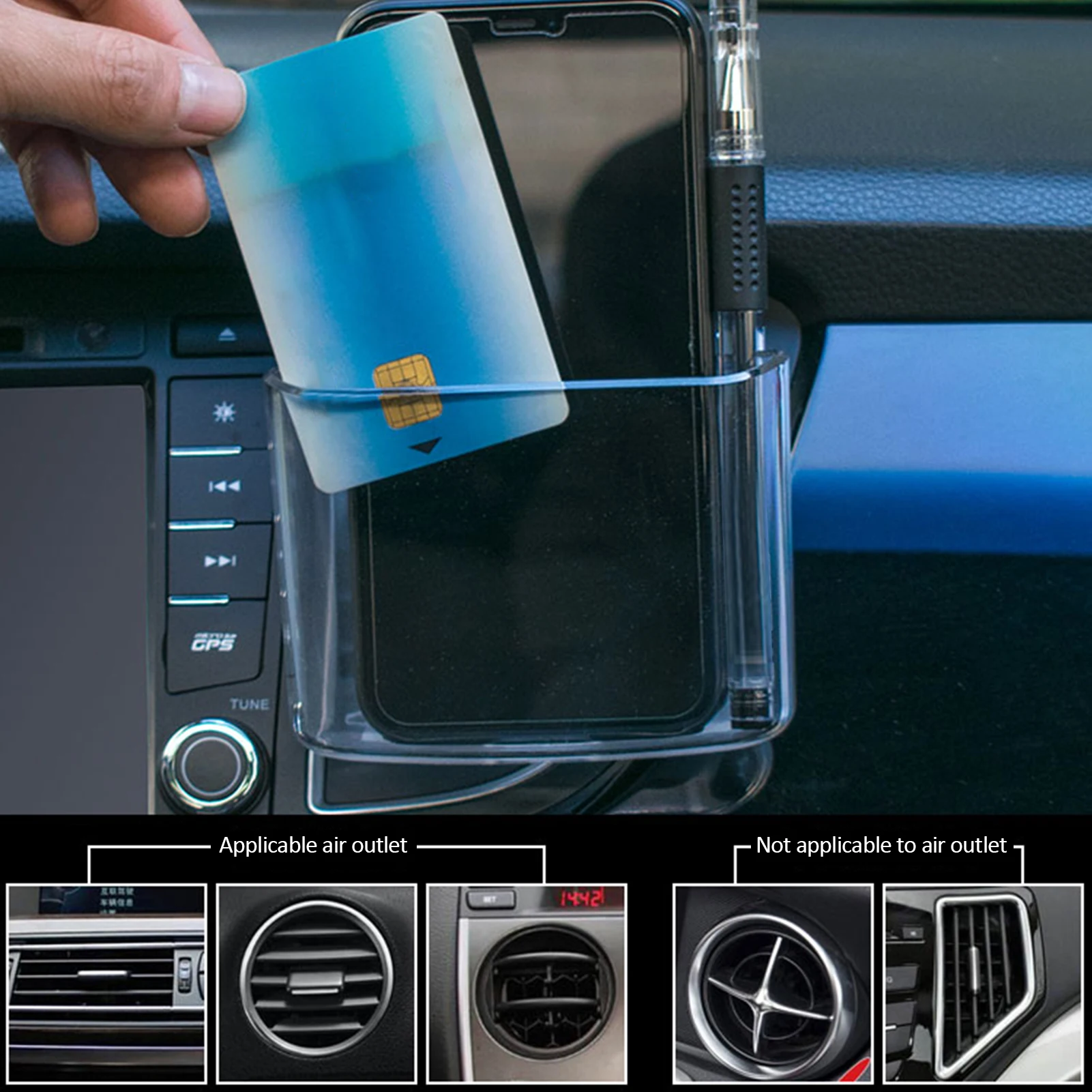 

Car Air Vent Storage Bag Multifunctional Car Storage Box Transparent Plastic Dashboard Organizer For Phone Key Tissue Glasses