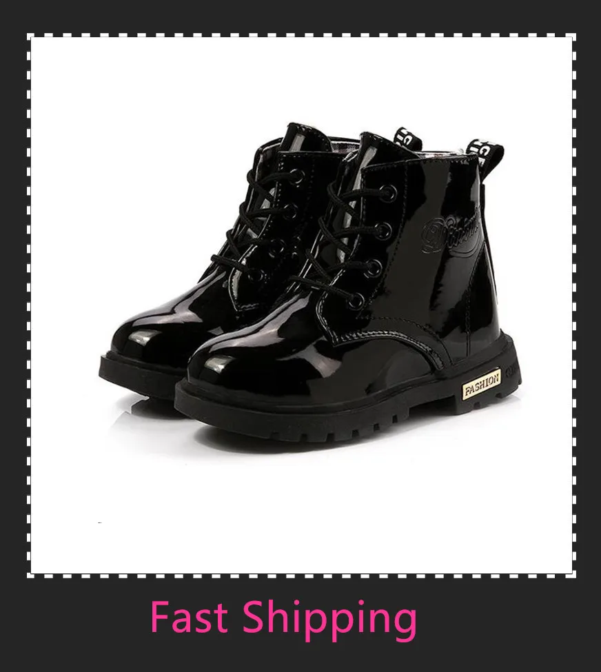 

New Children Shoes Boots for Children Size 21-36 Martin Boots for Girl PU Leather Waterproof Winter Kids Snow Shoes Girls Boots