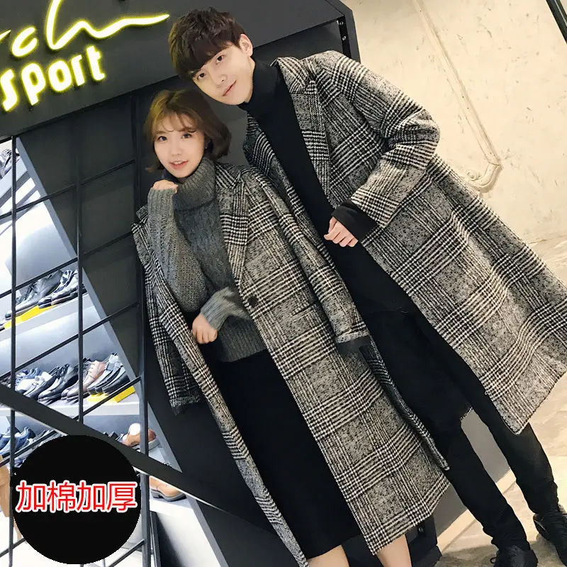 

New Fall Winter Clothes Woolen Coat Couple Wear Mid-Length Houndstooth Design Windbreaker Men's and Women's Woolen Coat Fashion
