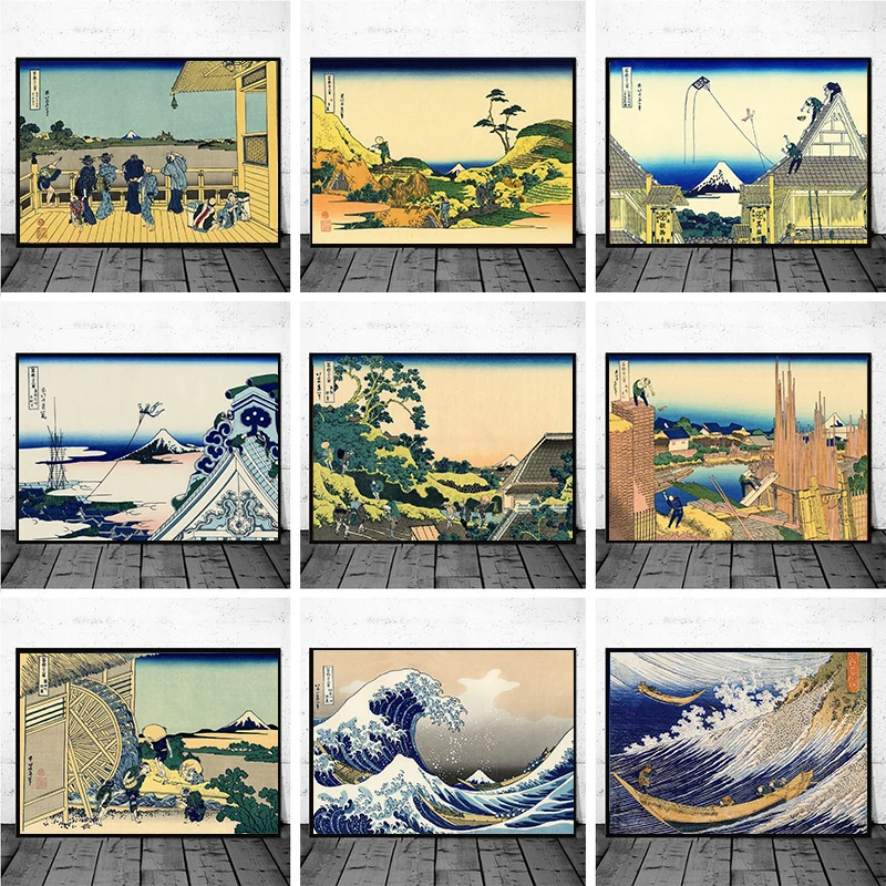

Katsushika Hokusai Art Poster Thirty-six Views of Mount Fuji Canvas Painting Wall Picture Giant Waves Print Decor near Kanagawa