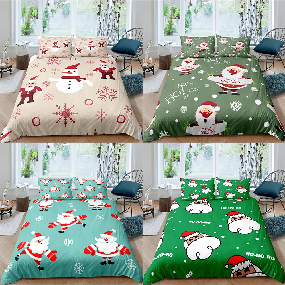 

Cartoon Merry Christmas 3D Bedding Set Queen/Twin/King Size Duvet Cover Set Snowflakes Decoration for Home Textiles
