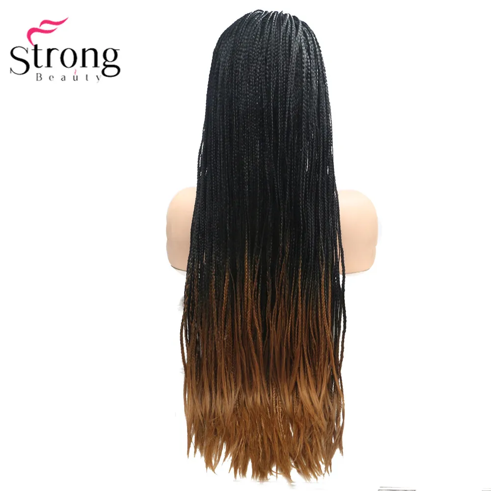 StrongBeauty коробка коса Кружева спереди длинный черный парик Омбре Синтетический Плетеный ящик косы парики для женщин - Color: XWY178-Light brown