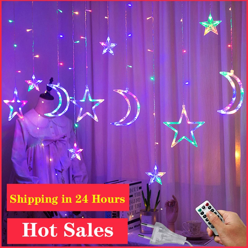 

3.5M 220V LED Moon Star Lamp Christmas Garland String lights Fairy Curtain light Outdoor For Holiday Wedding Party Decoration