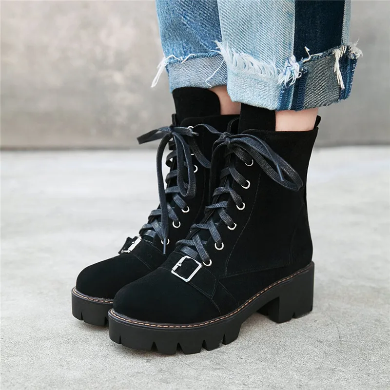 Женские ботинки на шнуровке YMECHIC готические из нубука и замши черные зеленые