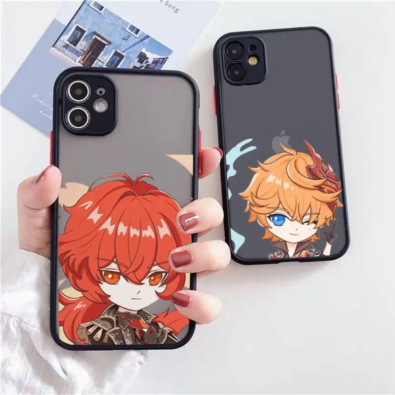 

Genshin impact game cute cartoon Phone Case Matte Transparent for iPhone 7 8 11 12 s mini pro X XS XR MAX Plus Clear mobile bag