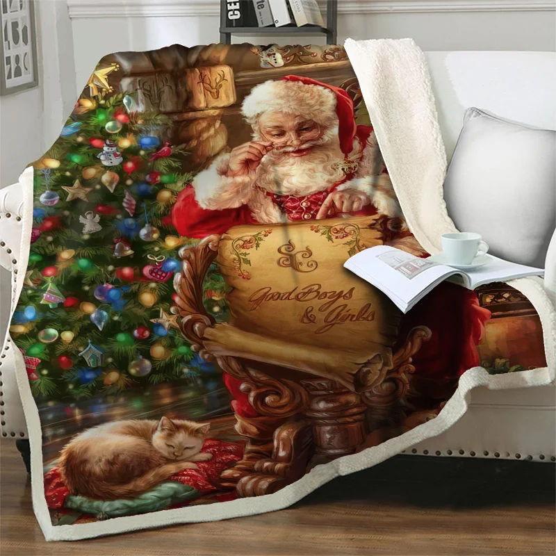 

Флисовое одеяло с Санта-Клаусом, 3D принт, легкое мытье одеяло, шерпа, плед, домашнее постельное белье, Рождественский Декор, Прямая поставка
