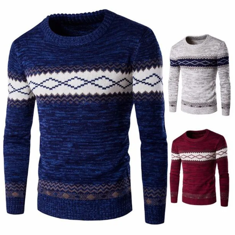 Осенняя мода повседневный мужской трикотажный пуловер в полоску с разноцветными