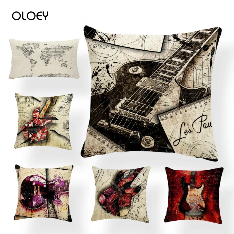 Подушка &quotГитара&quot чехол карта мира музыкальное украшение наволочка большая