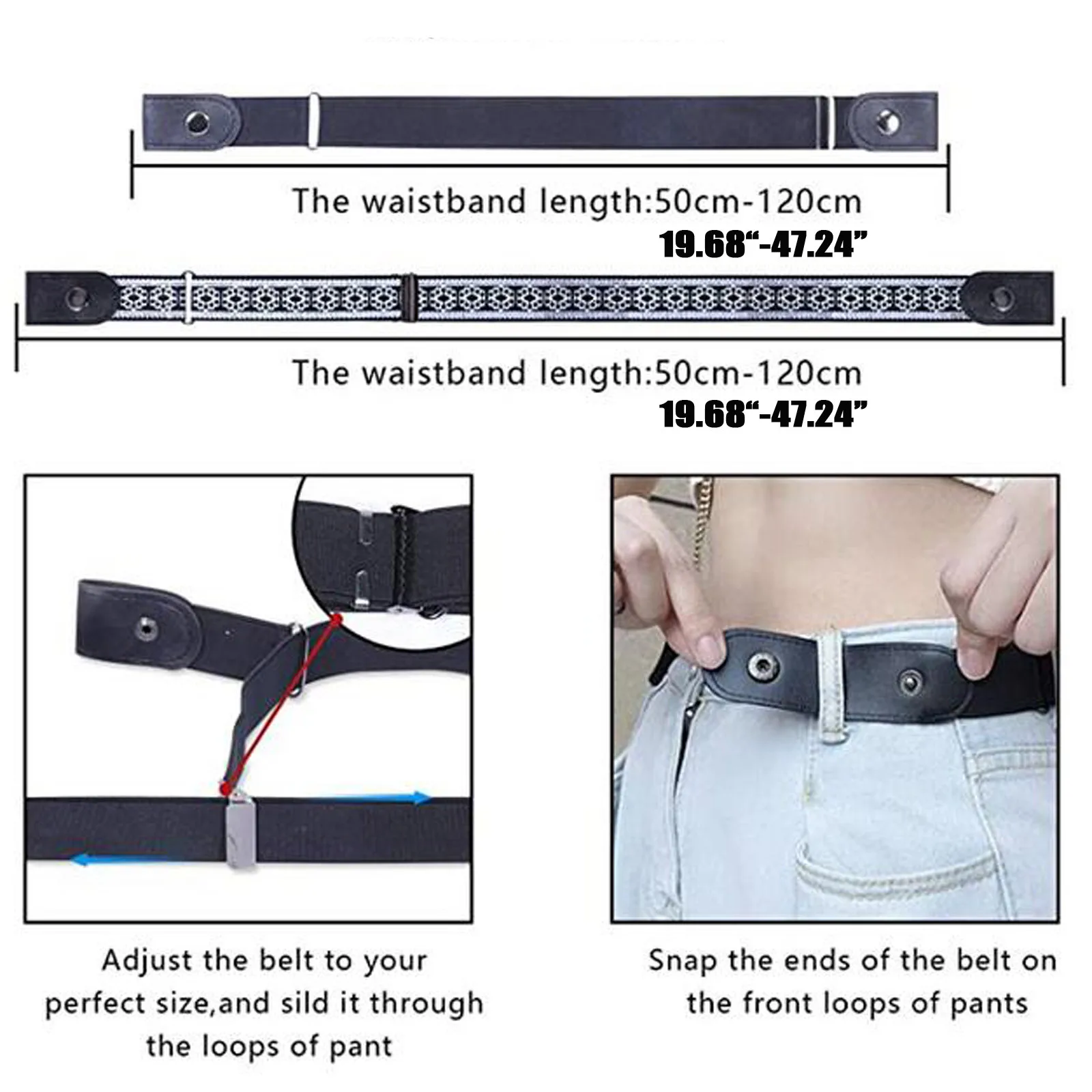 

Jeans buckle 4 Pcs Elastic Belt Without Buckle Belt Invisible Beltadjustable Elastic Stretch Single-hole design Belt For Women