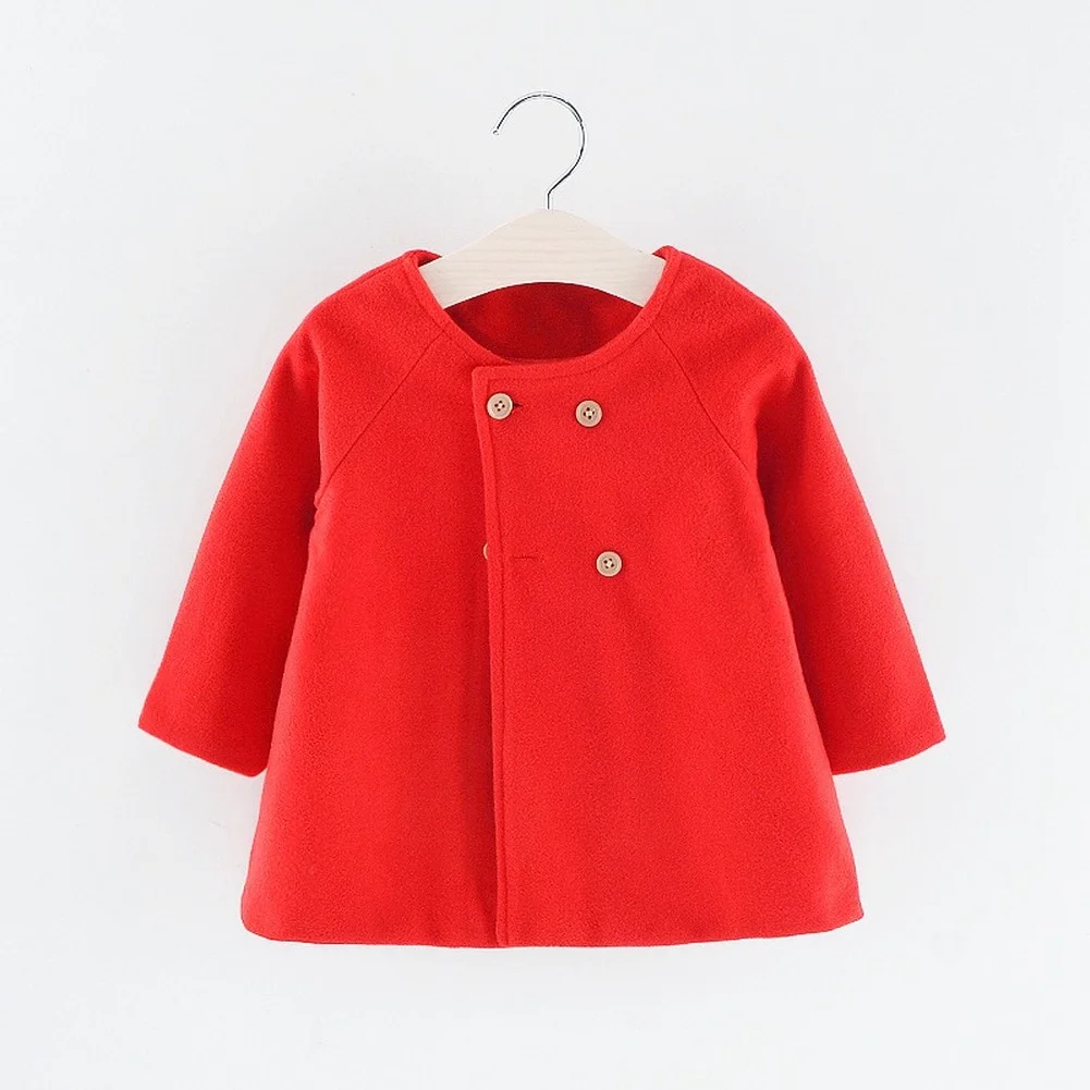 

New Fashion Solid Color Girls' Wool Coat Long Double-Breasted Warm Baby Toddler Tweed Coat Spring Autumn Winter Coat Coat