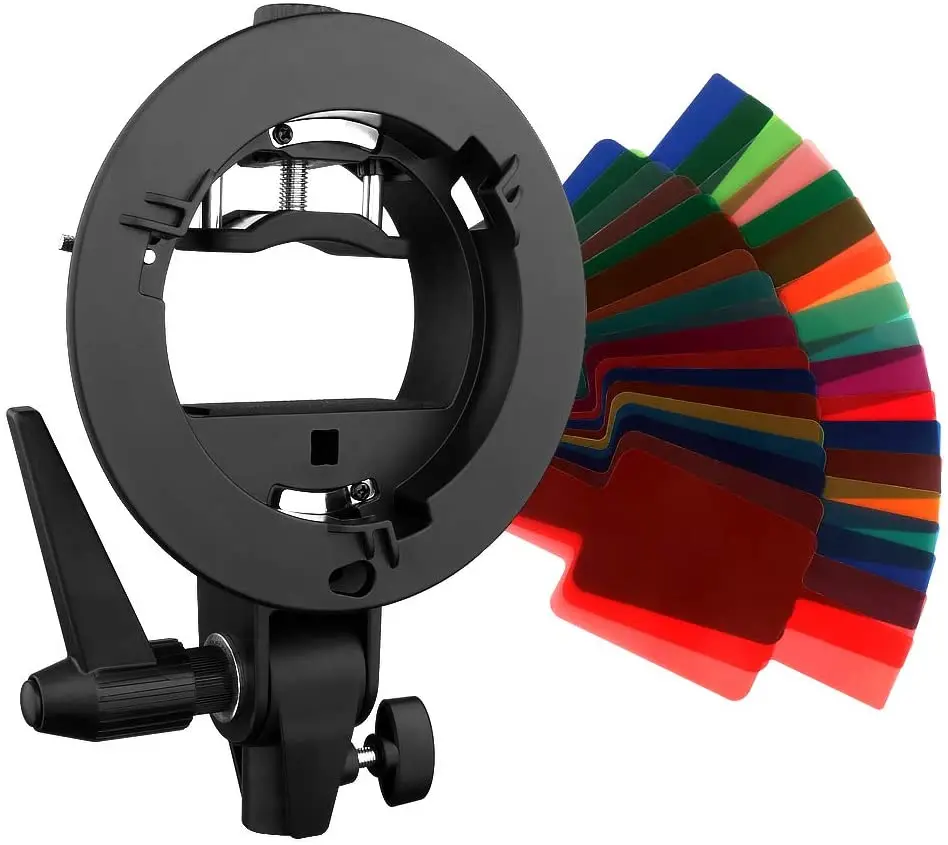 

Godox S-Type Bracket Bowens S Mount Holder for Speedlite with 20 Pieces Gel Light Filter.