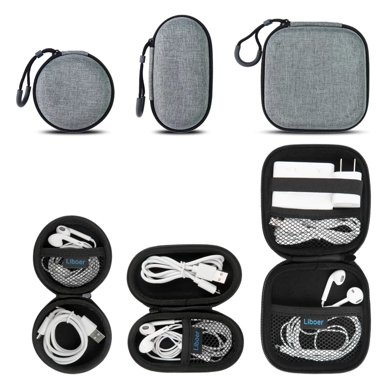 

Earphone Bag Portable Bluetooth Wired Earphone Case Zipper Protective Storage Usb Cable Organizer Headset Box with Hand Rope