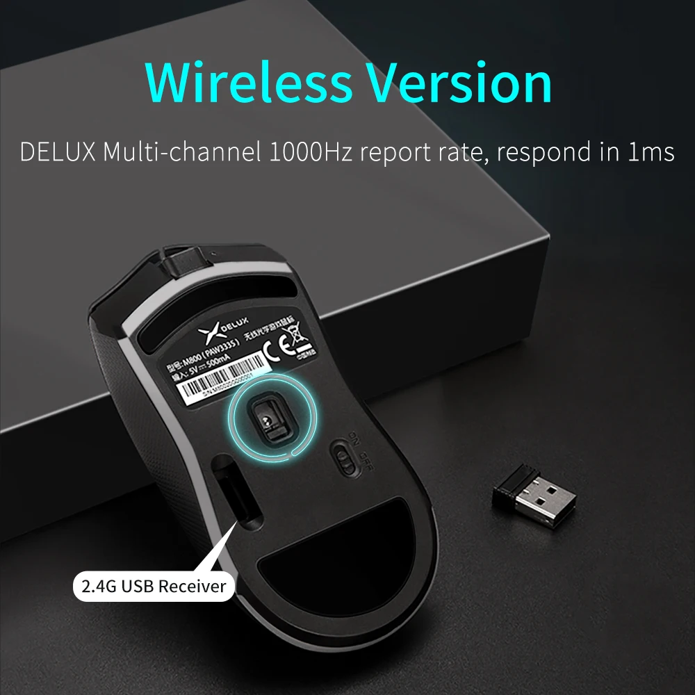 Мышь Delux M800 беспроводная 16000DPI 70 ГГц RGB|Мыши| |