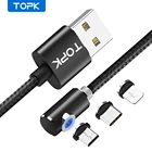 Магнитный usb-кабель TOPK для iPhone X, Xs Max, 8, 7, 6, 5, 90 градусов, магнитный кабель Micro USB Type-C для Xiaomi, Samsung