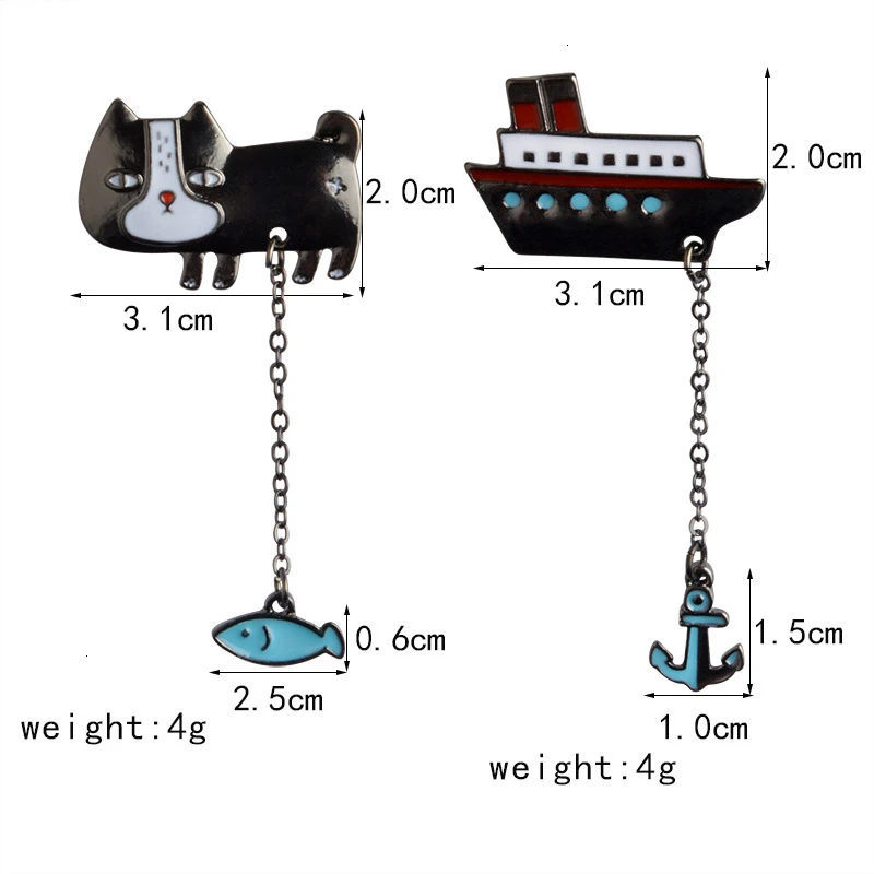 1 шт. изысканные броши в виде кошки рыбки якоря лодки для женщин мужчин пальто