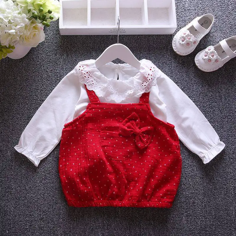 2019 Новая Осенняя белая кружевная рубашка для маленьких девочек топ + платье