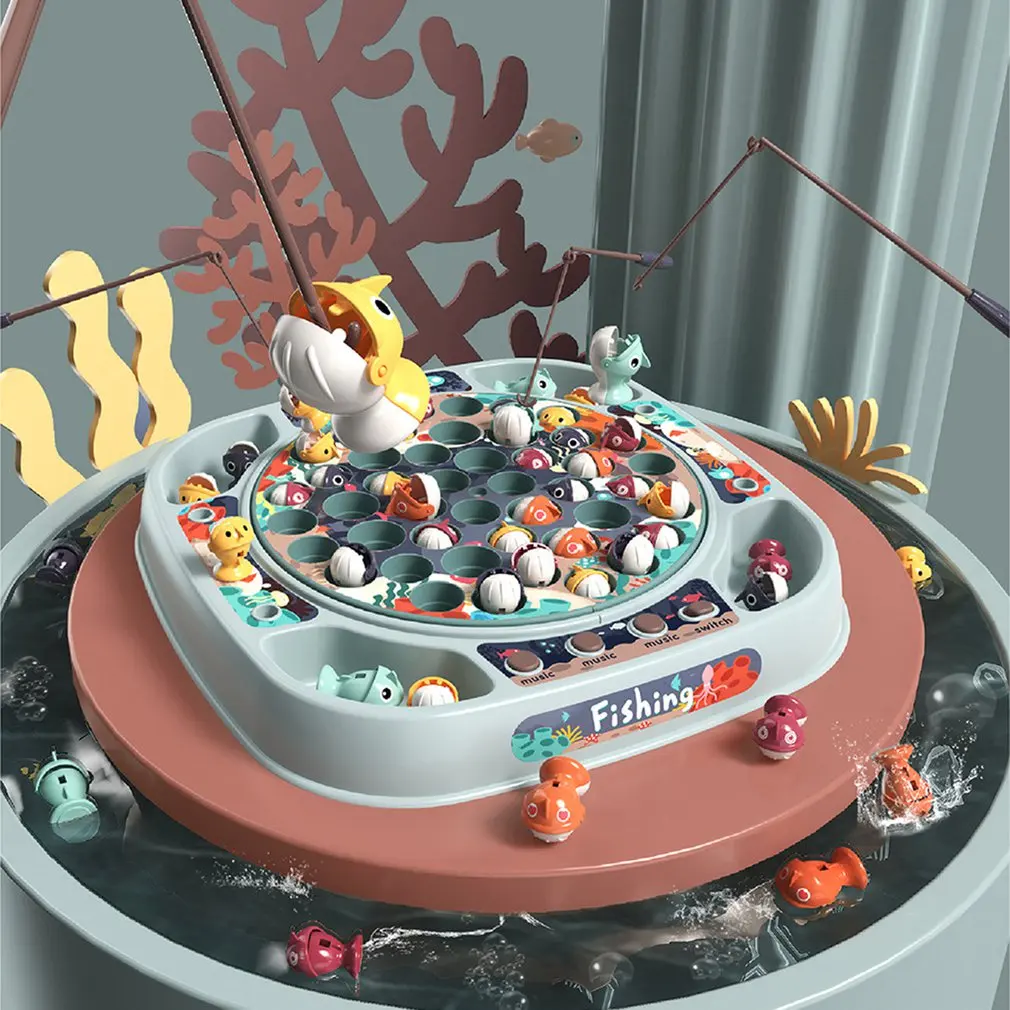 

2021 Electric Musical Rotating Fishing Toy Children Board Play Fish Game Fishing Rod Outdoor Sports Educational Toys For kids