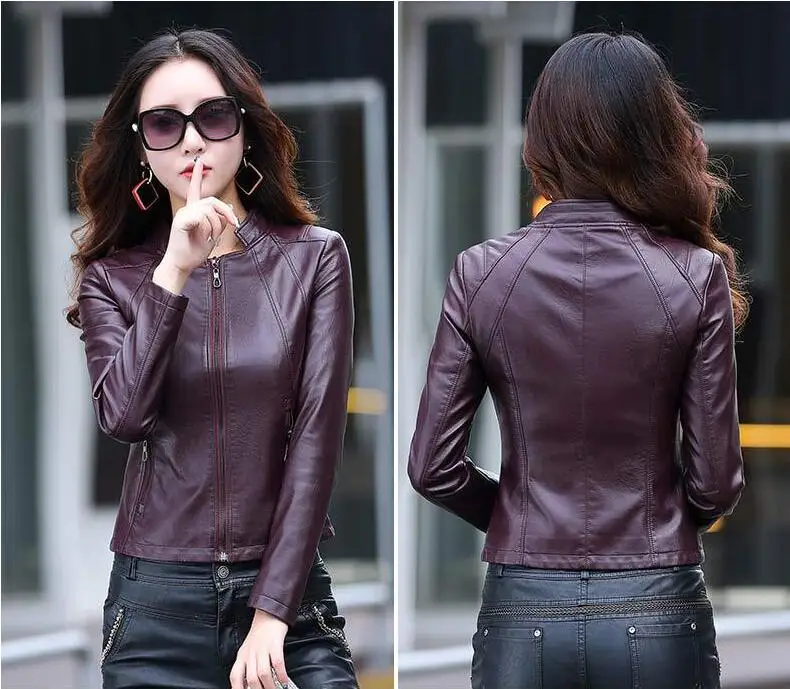 

Tide Women New Spring And Autumn Fashion Coat Female Stand Collar Jackets Brand Motorcycle Leather Jacket Zipper Outerwear M-5xl