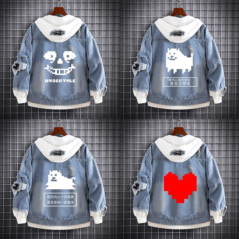 

Джинсовый костюм для косплея аниме Undertale с изображением черепа Санс, куртка для мужчин и женщин, пальто с капюшоном для весны и осени