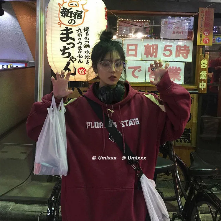 

Autumn Korean High Street Red Soft Harajuku Hoodies Students Women Girls Loose Sport Letter Fashion Hooded Japan Sweatshirts