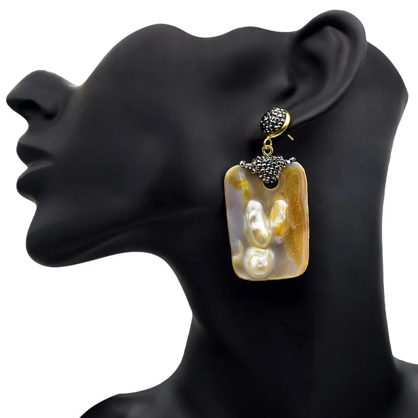 

FYJS Unique Light Yellow Gold Color Irregular Shape Shell Stud Earrings for Women Gift Fashion Jewelry