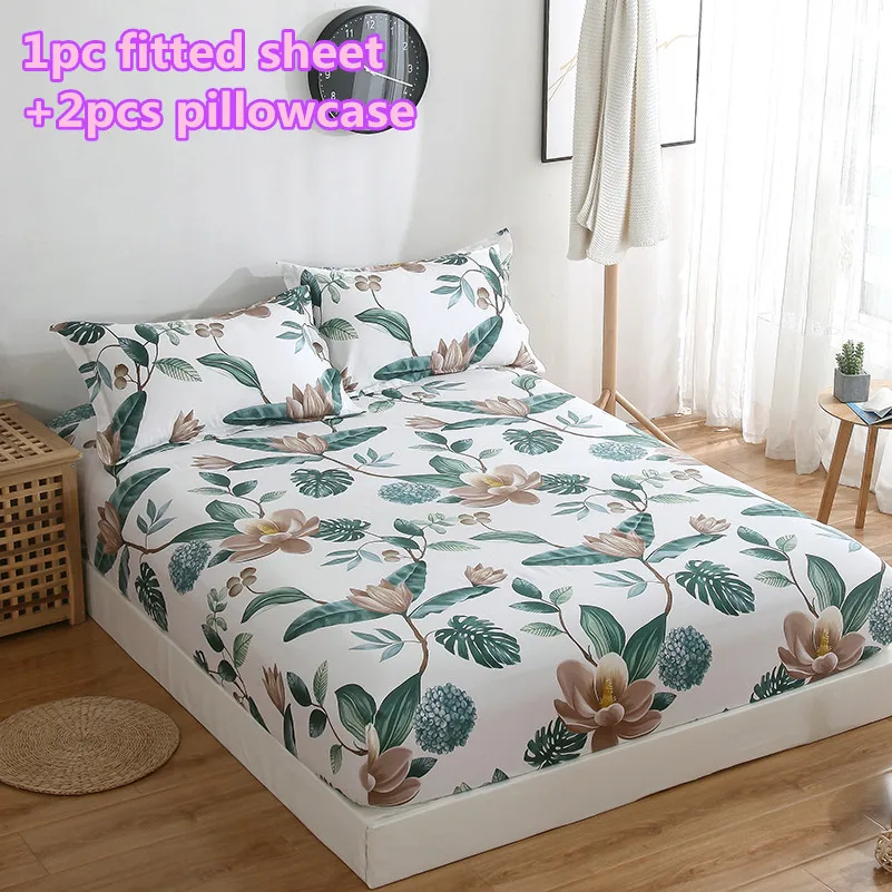 Натяжная простыня с белыми хлопковыми листьями Роскошный чехол на матрас 4