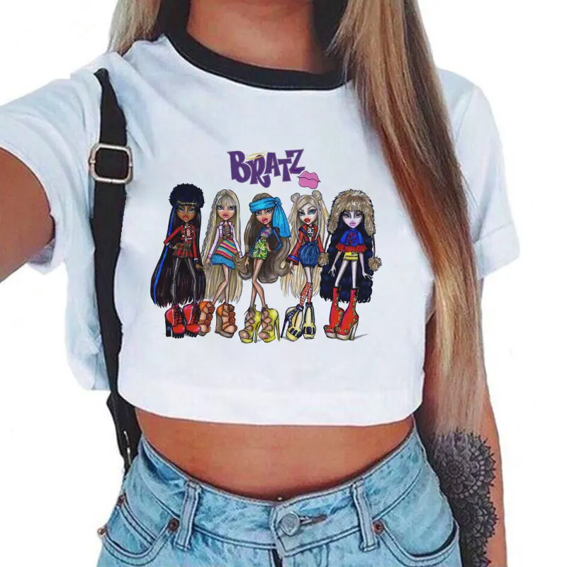 Женская футболка с буквенным принтом Kawaii brразы повседневный кроп-топ Vogue Harajuku