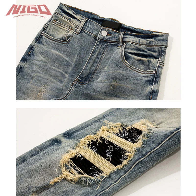 

NIGO 20SS AMR Cashew Flower Stretch Slim Jeans Denim Pants