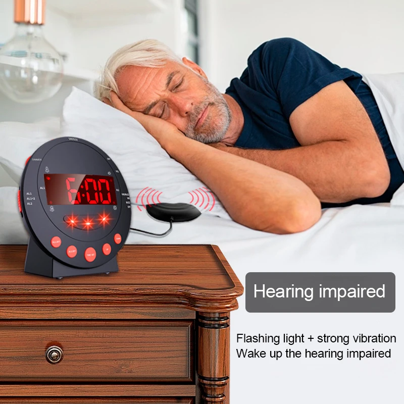

Вибрирующие Часы Будильник ультра-громкий двойной USB-Зарядка светодиодный Будильник для тяжелых сонников для глухих людей для пожилых люде...