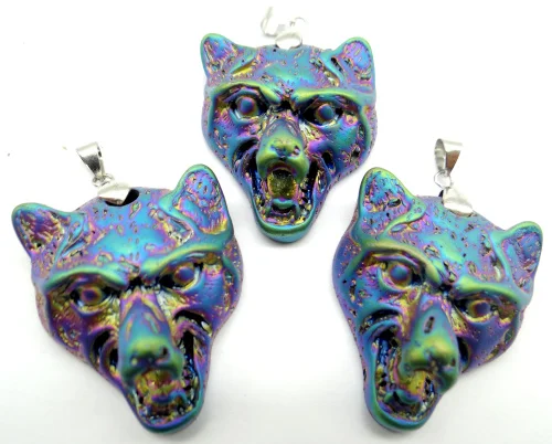 Очаровательная подвеска в виде слона волка из титана с кристаллами кварца для