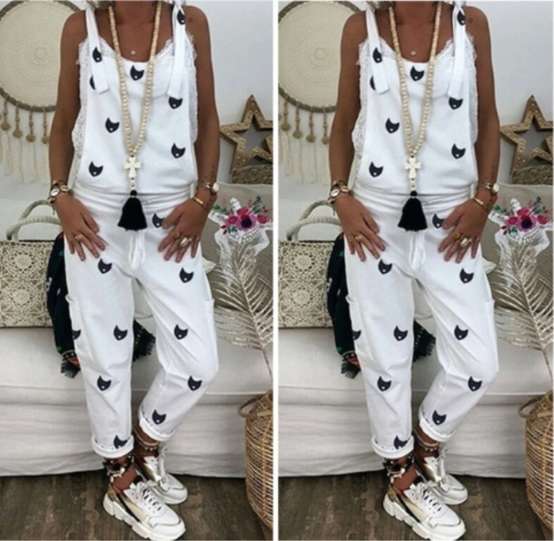 Женский Повседневный Комбинезон комбинезон без рукавов летний модный с принтом