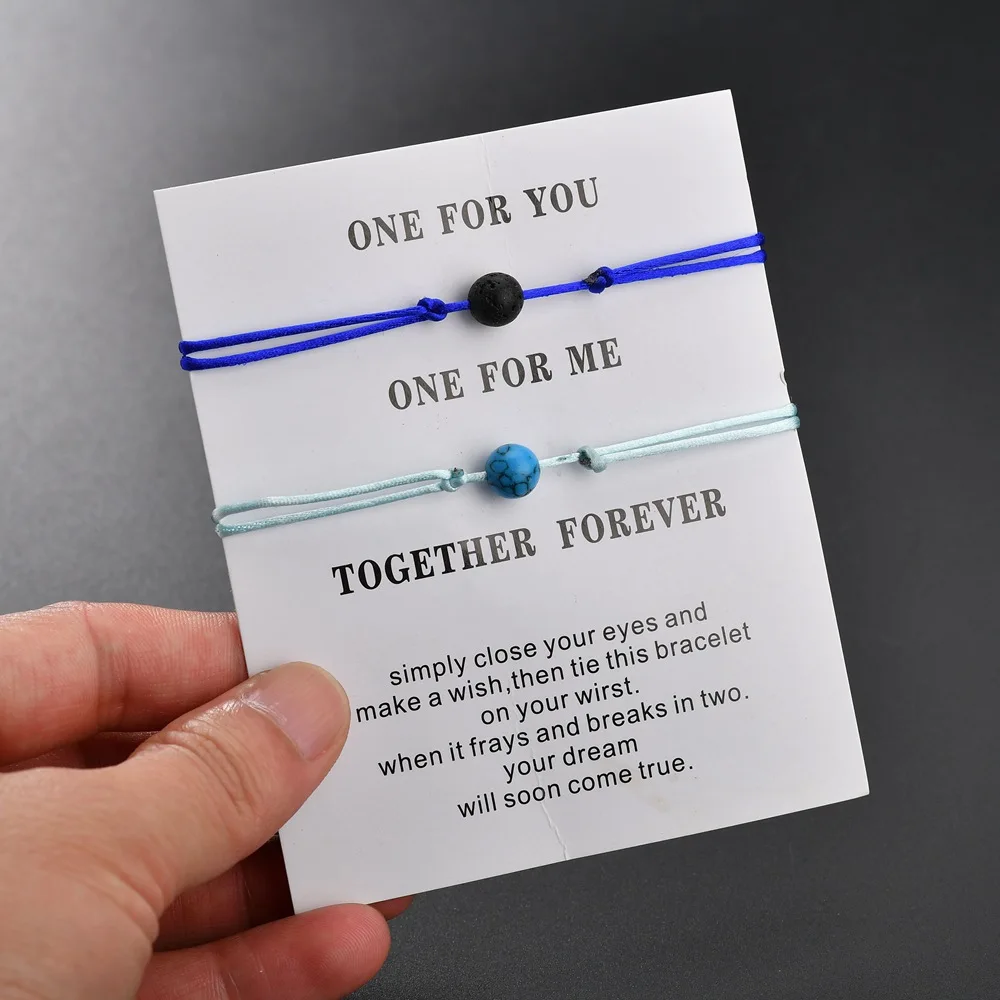 Популярный браслет дружбы винтажный вулканический камень Благословение карта