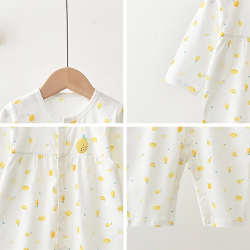 

Baby Girls Casual Romper 2021 New Summer Kids Baby Fruit Print One-Pieces Long Sleeve Infant Single Breasted Clothing