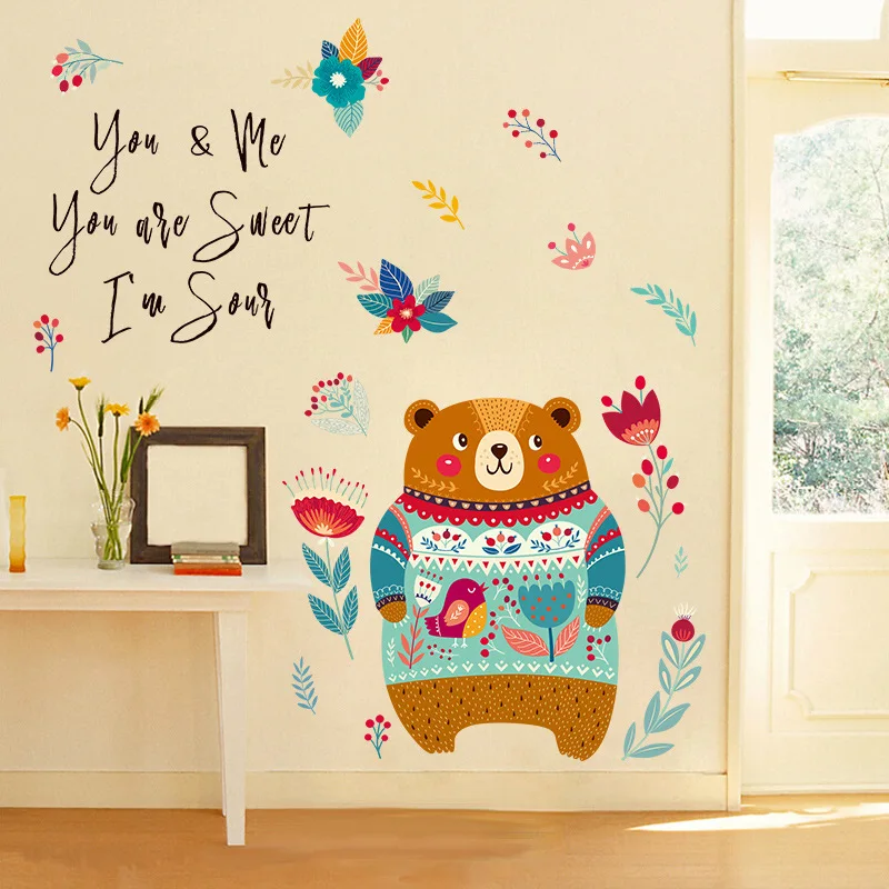 

Hand painted bear cartoon wall sticker children's room kindergarten bedroom living room background decoration sticker