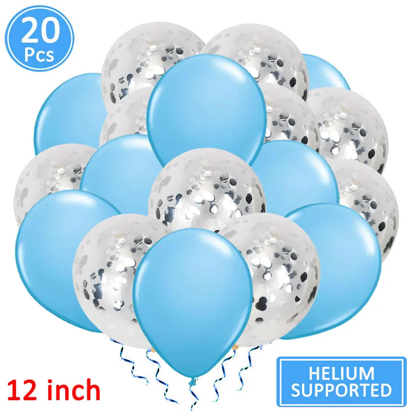 20pcs silver blue Первый день рождения розовый шар баннер украшение для вечеринки Звездная гирлянда для маленьких мальчиков и девочек мой первый 1 год поставки конфетти - Цвет: 20pcs silver blue